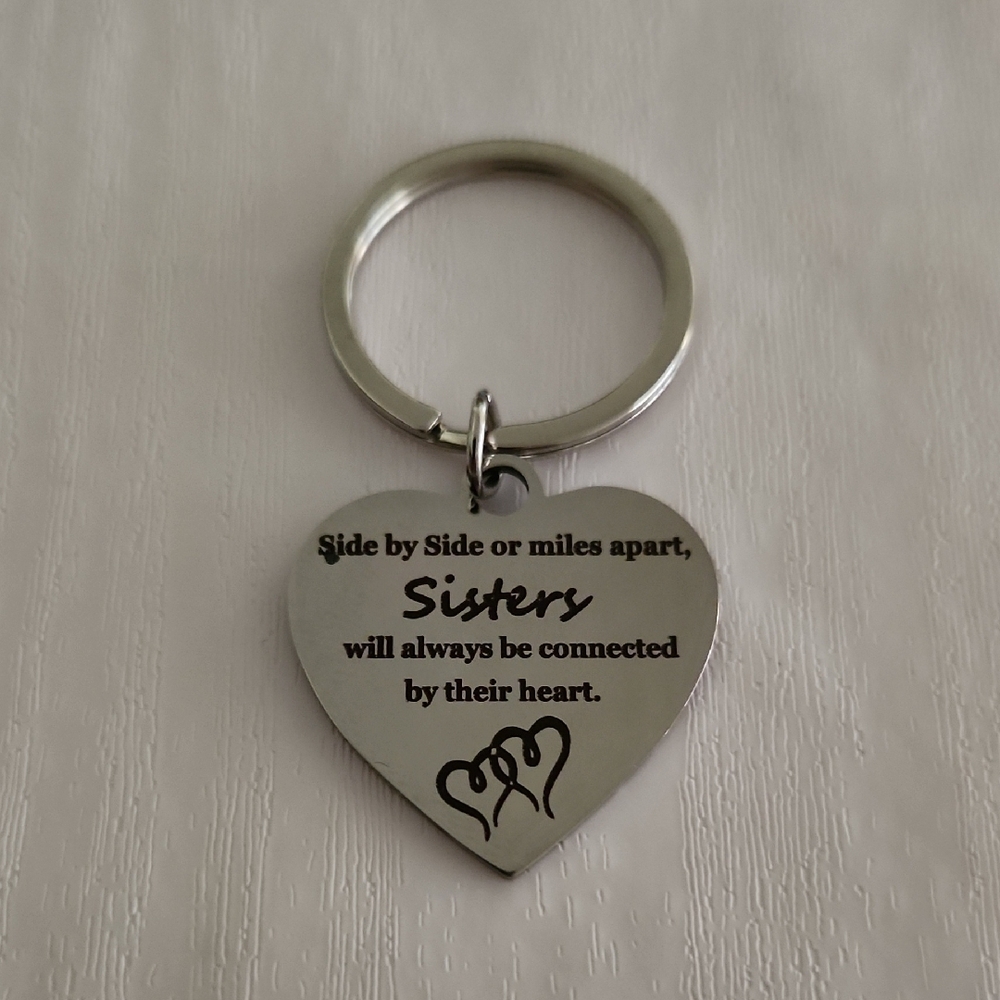 Heart-Shaped Silver Keychain for Sisters